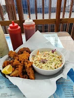 Clam Strips Fish and Chips Coleslaw